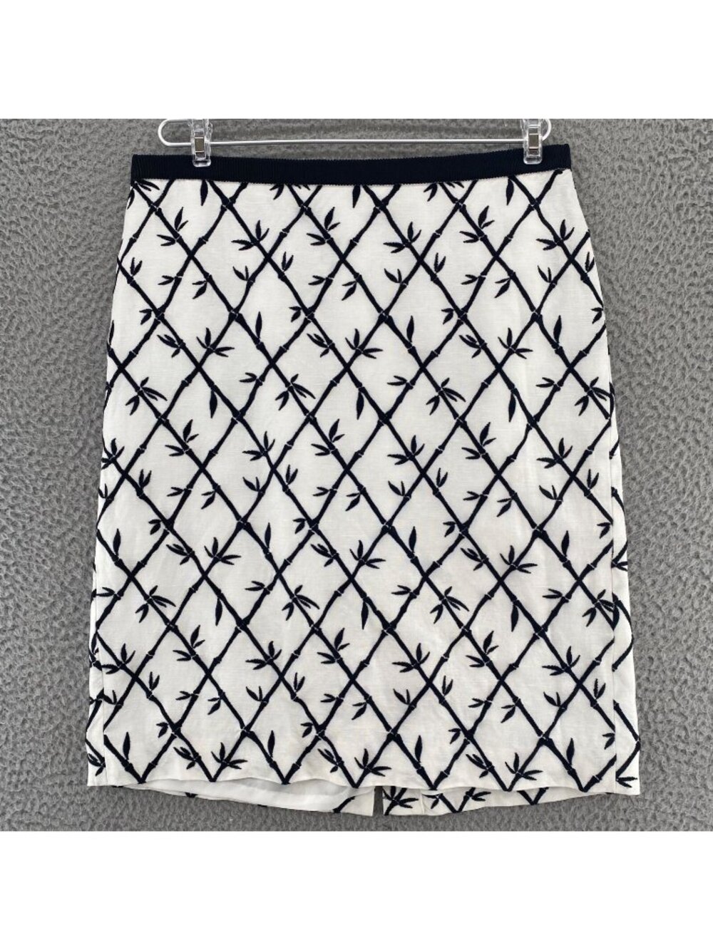 Talbots Skirt Womens 8 White Black Diamond Bamboo Embroidery Linen Blend Mini